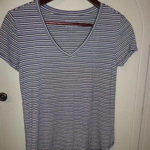 SERIOUSLY SOFT -AERO- PERFECT V Top XS Striped Navy/Wht. V-Neck